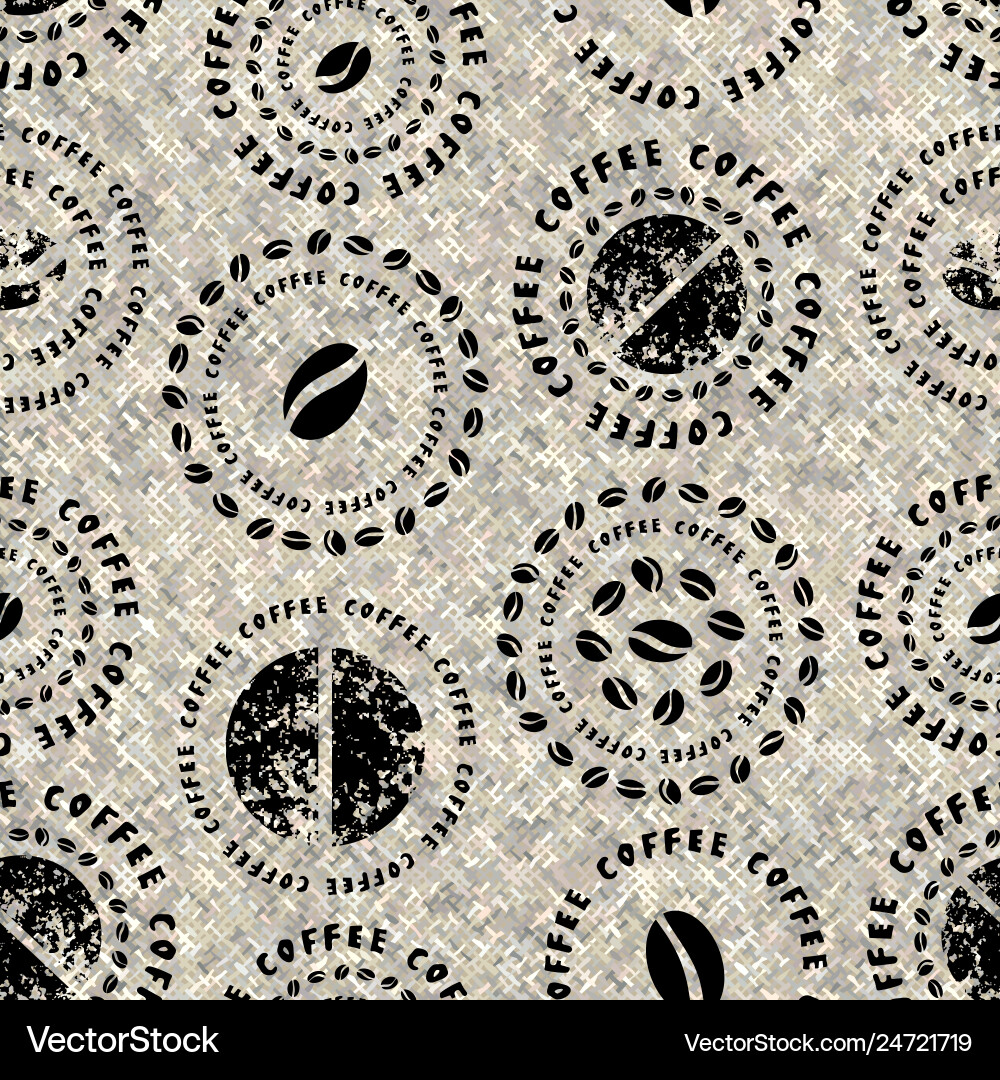 Coffee pattern on a rough canvas texture seamless Coffee pattern on a rough canvas texture seamless vector image