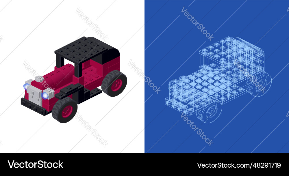 Concept with retro car in isometric style vector image