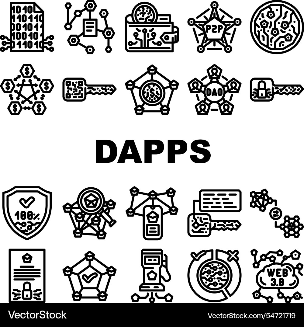 Decentralized applications dapps icons set Decentralized applications dapps icons set vector image