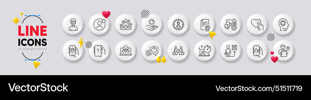 Delivery man fingerprint and timer line icons Delivery man fingerprint and timer line icons vector image