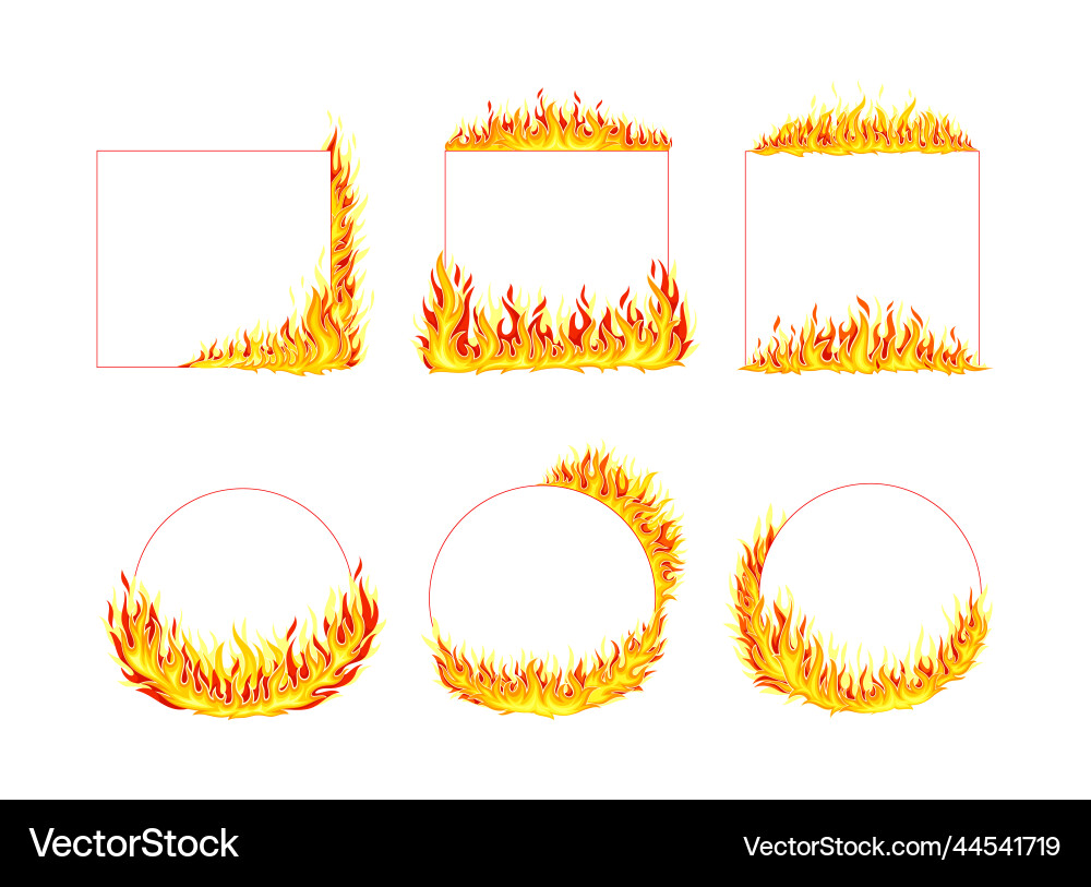 Fire frames of different shapes set flaming Fire frames of different shapes set flaming Vector Image