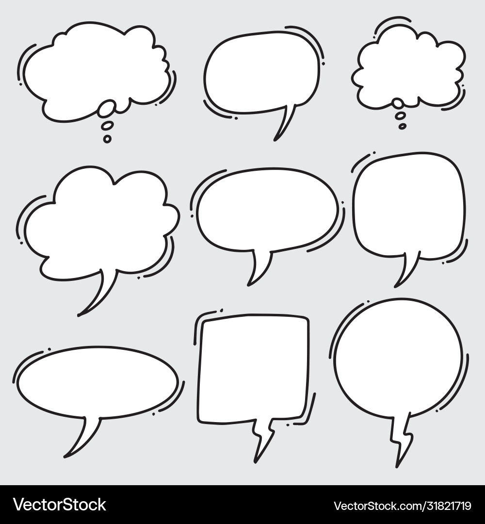 Hand drawn set speech bubbles doodle Hand drawn set speech bubbles doodle Vector Image