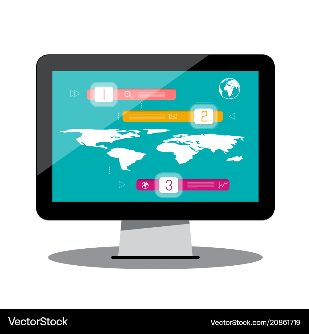 Infographics on computer screen with world map Vector Image