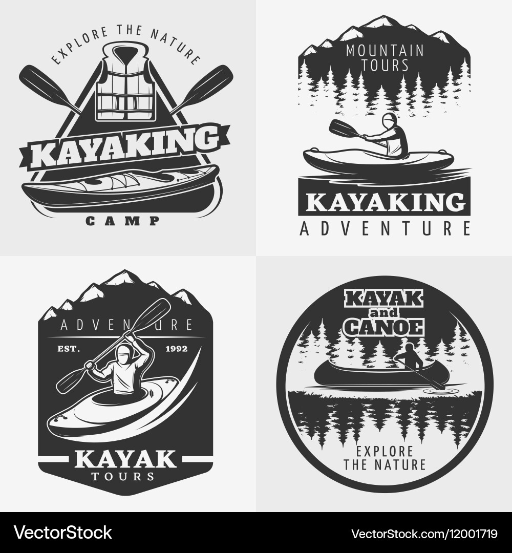 Kayak and Canoe Adventure Icons Vector Image