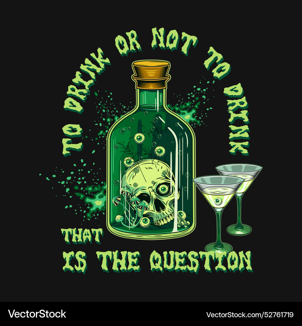 Label with bottle potion skull inside Label with bottle potion skull inside vector image