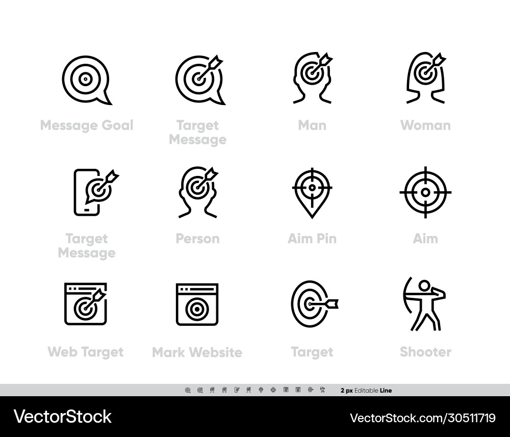 Message goal and personal targeting line icons set vector image