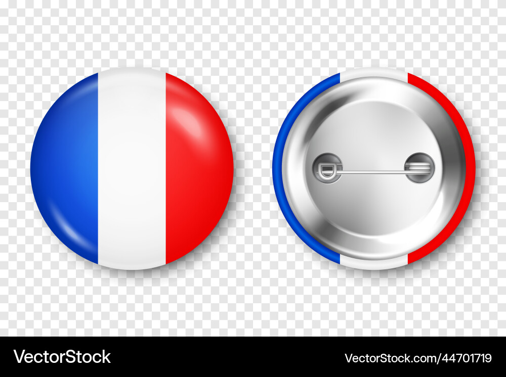 Realistic button badge with printed french flag vector image