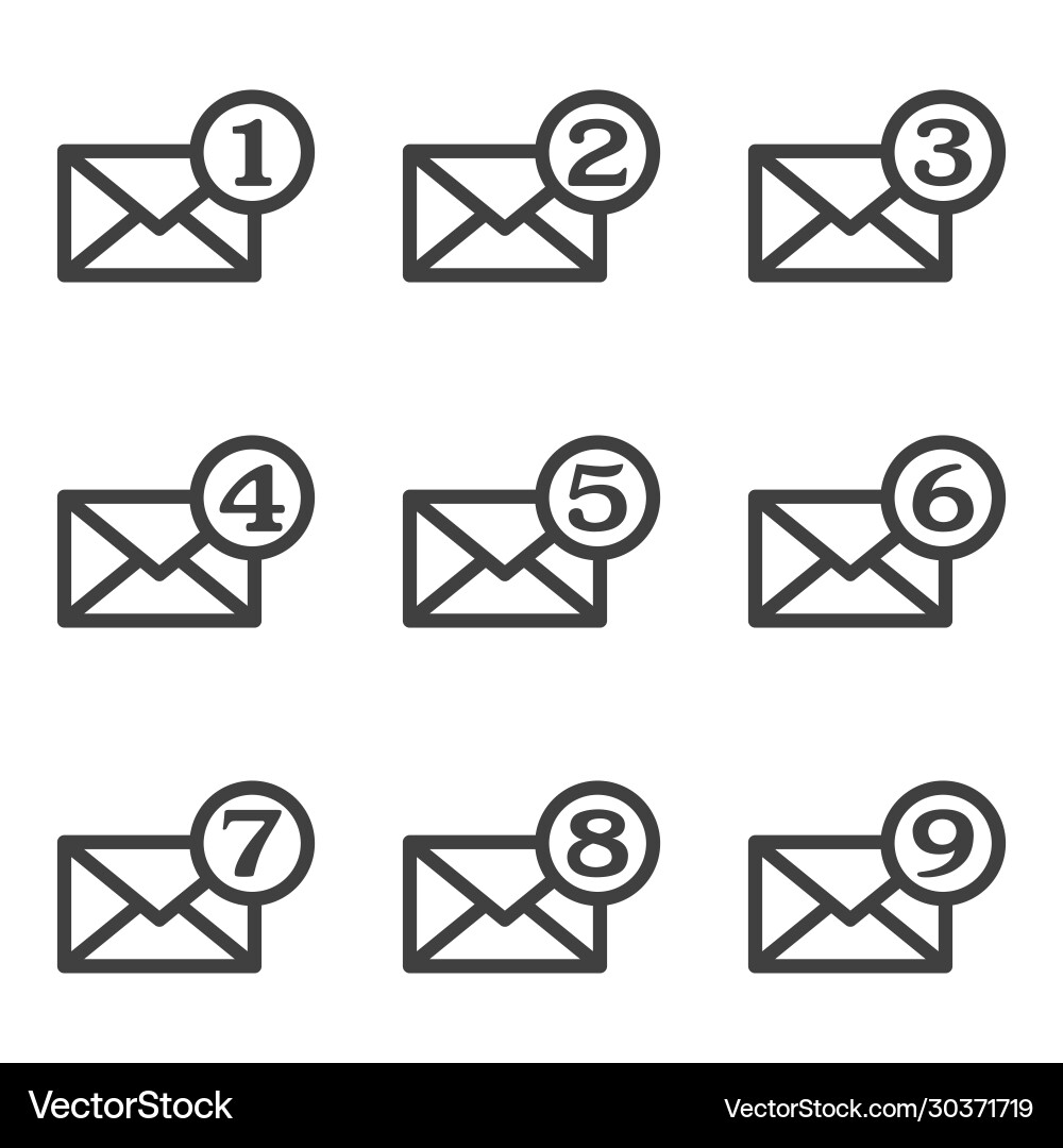 Set mail icons with an indicator number Set mail icons with an indicator number vector image