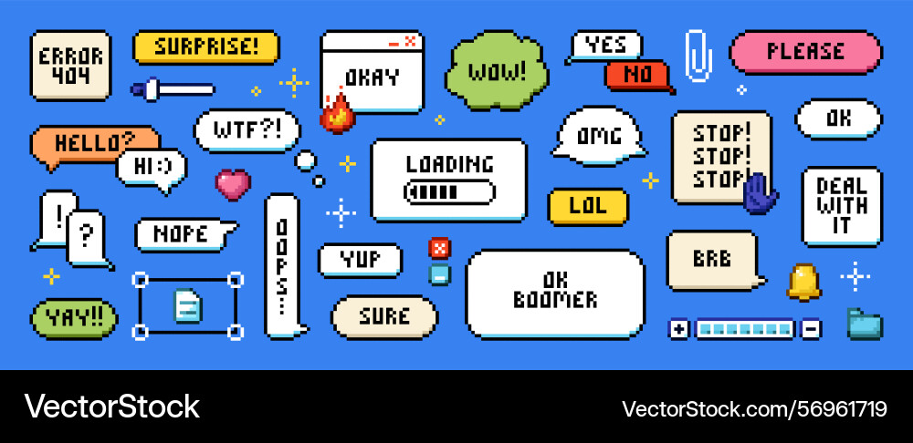 Set of pixel art speech bubbles 8 bit boxes vector image