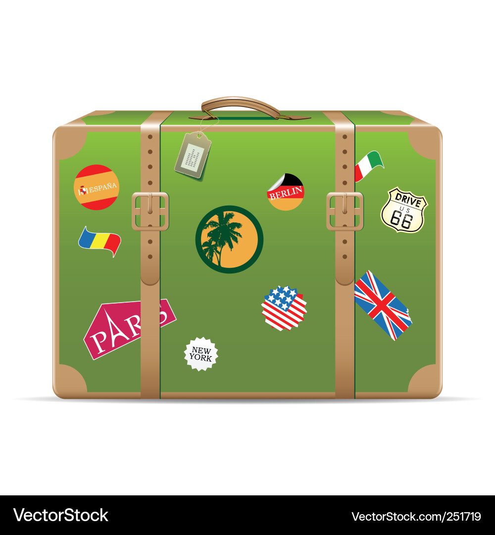 Vintage Travel Suitcase with Stickers Vector Image
