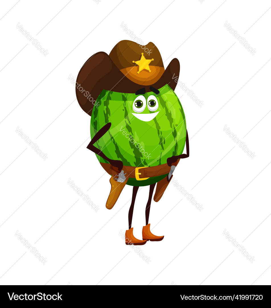 Cartoon sheriff watermelon cheerful character vector image