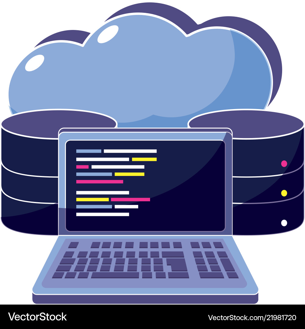 Cloud-Daten und Computersystemcode Vektorbild