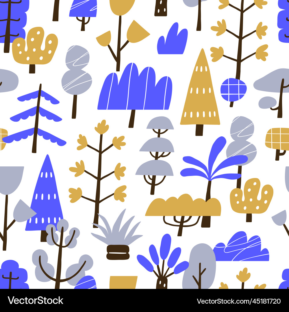 Doodle naive trees seamless pattern endless Doodle naive trees seamless pattern endless vector image