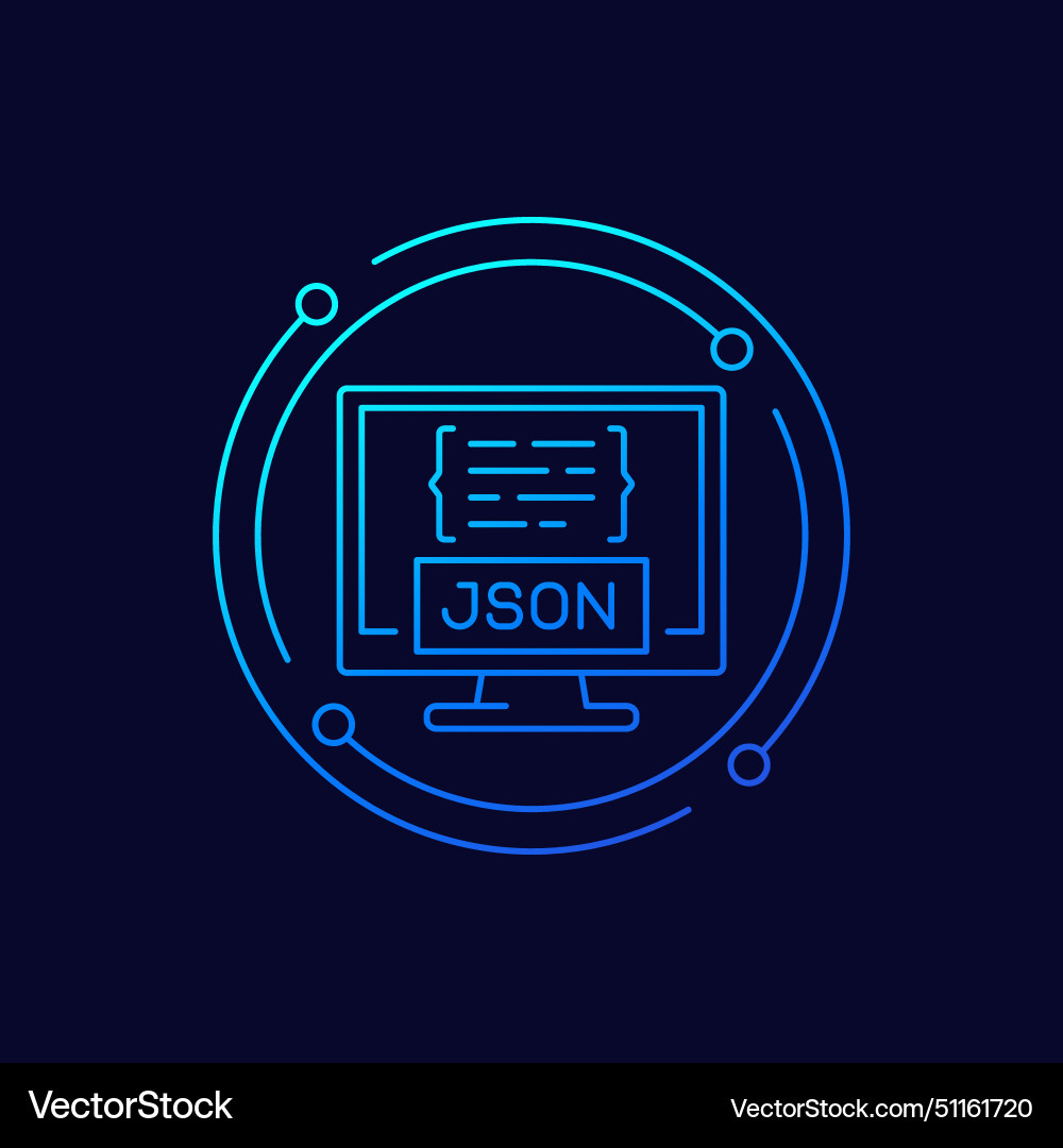 Json icon with a computer linear design vector image