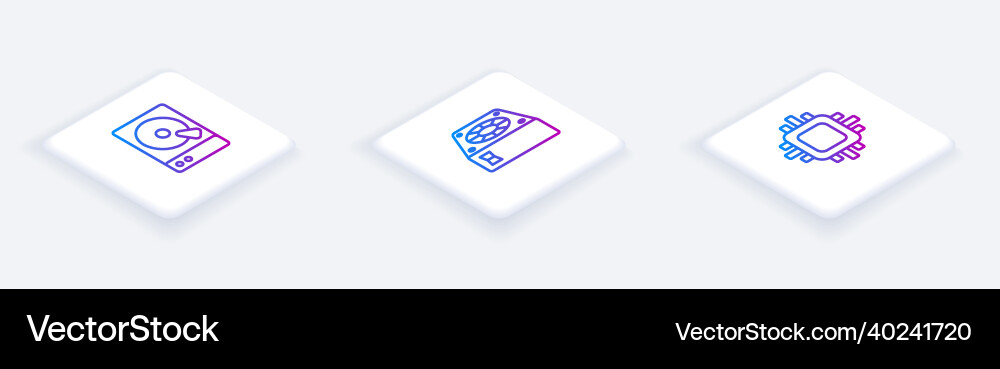 Set isometric line hard disk drive hdd computer Set isometric line hard disk drive hdd computer vector image