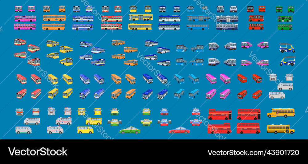 Set of busvantaxischool bus 3d and isolation Set of busvantaxischool bus 3d and isolation Vector Image