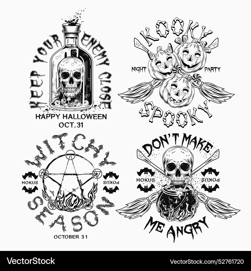 Set of labels with halloween objects Set of labels with halloween objects Vector Image