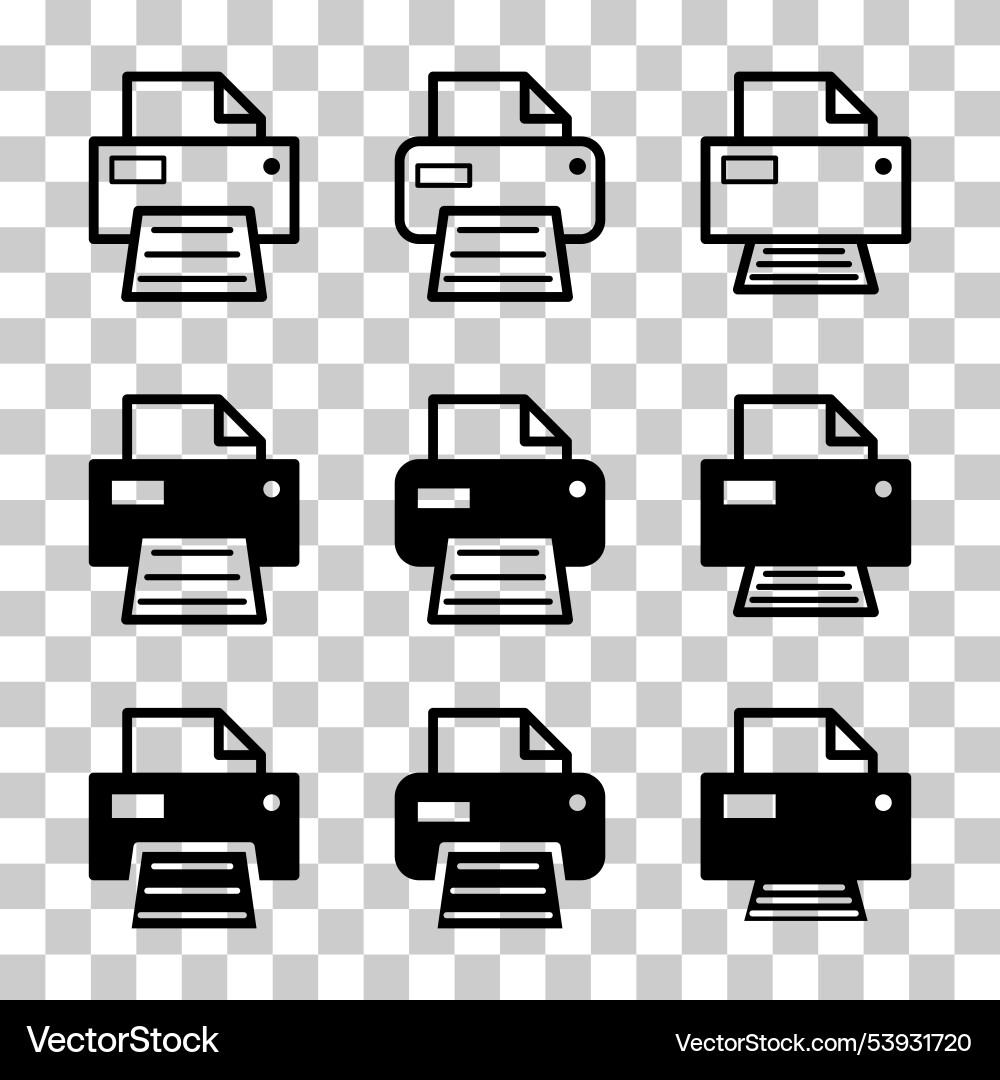 Set of printer document web icon printout machine Set of printer document web icon printout machine vector image
