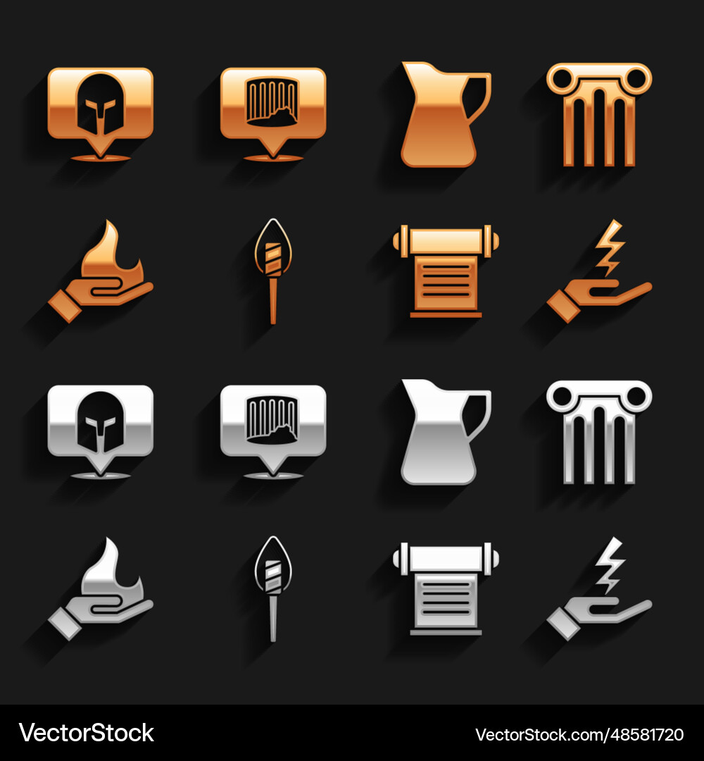 Set torch flame ancient column zeus decree vector image