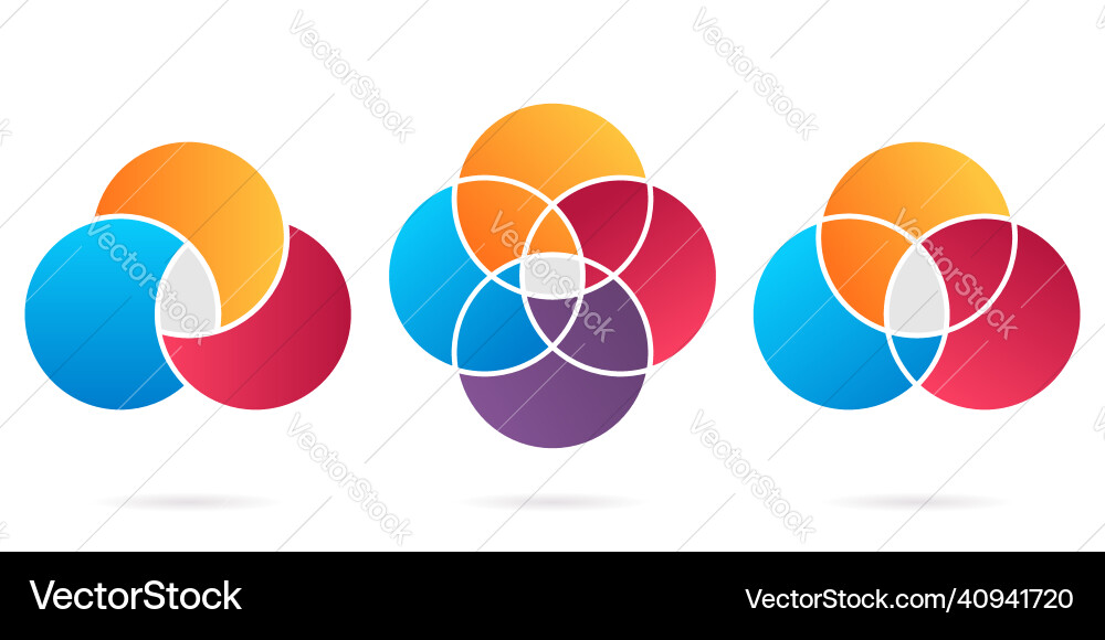 Venn diagram color round set three four Venn diagram color round set three four vector image