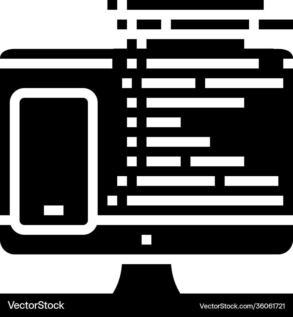 Coding phone application on computer glyph icon Vector Image