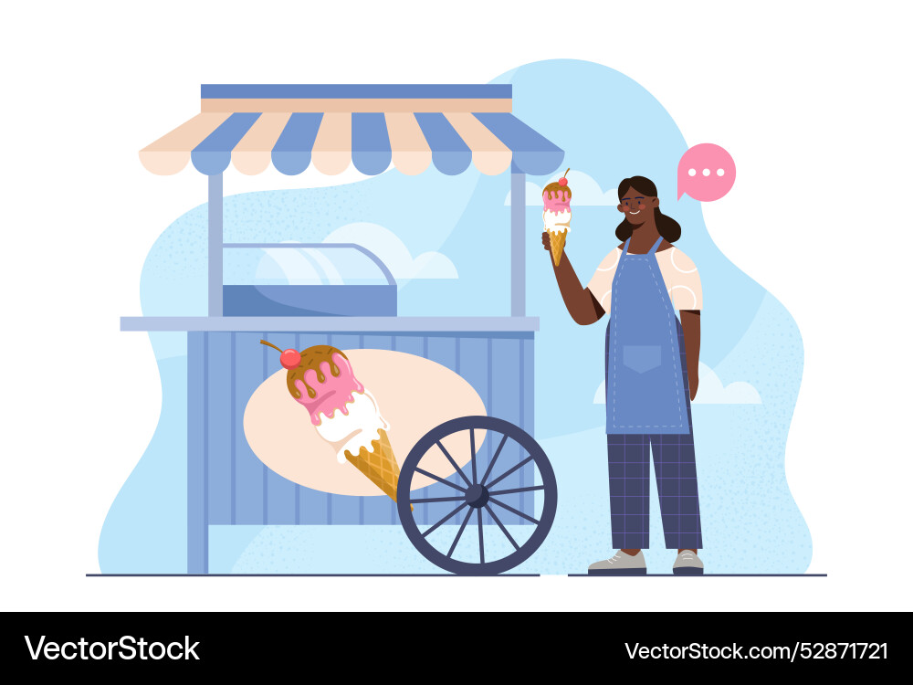 Eis Kiosk Frau junges Mädchen mit Waffel Kegel Eis Kiosk Frau junges Mädchen mit Waffel Kegel vektorbild