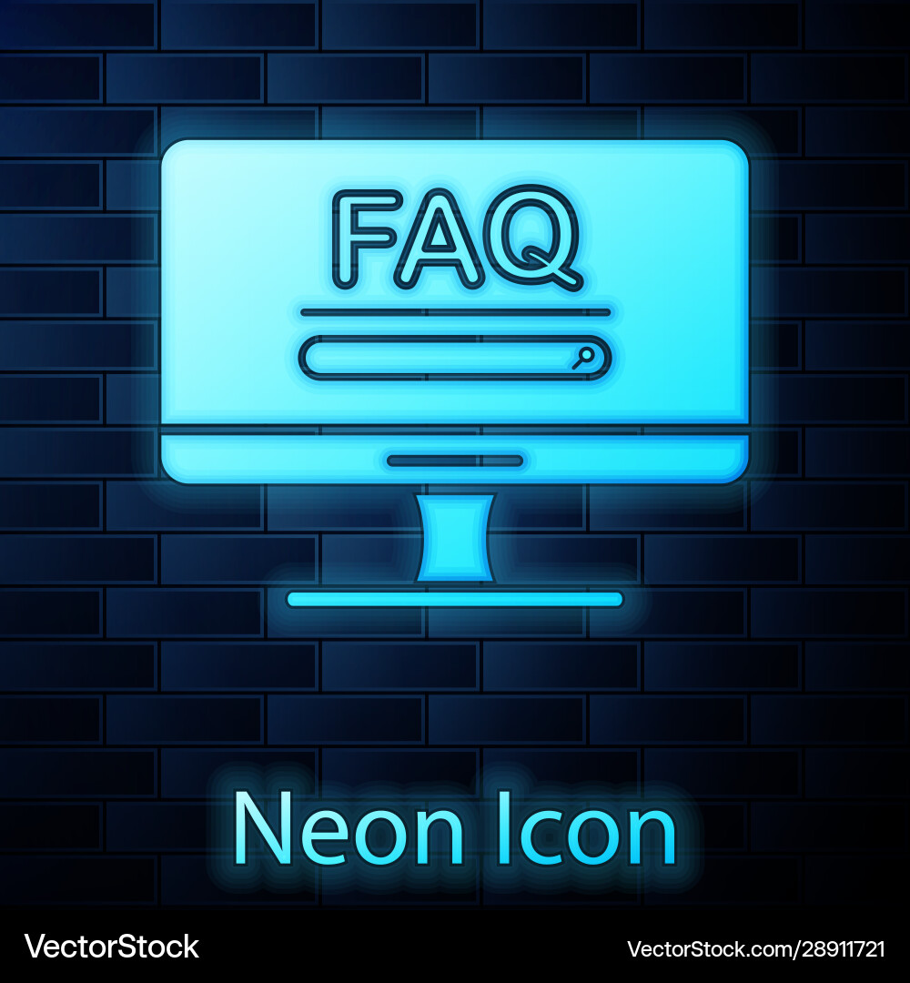Glowing neon computer monitor with text faq Glowing neon computer monitor with text faq vector image