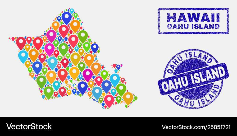 Map pointers mosaic oahu island Map pointers mosaic oahu island vector image