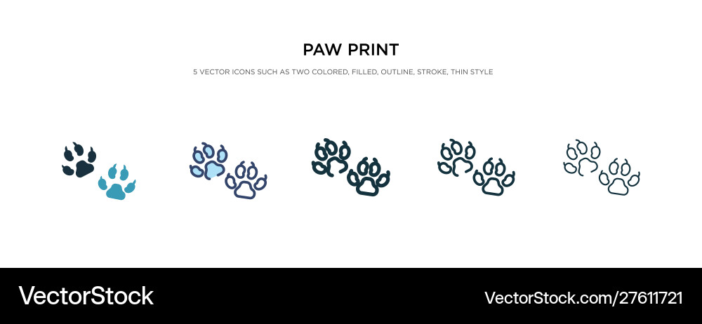 Paw print icon in different style two colored vector image