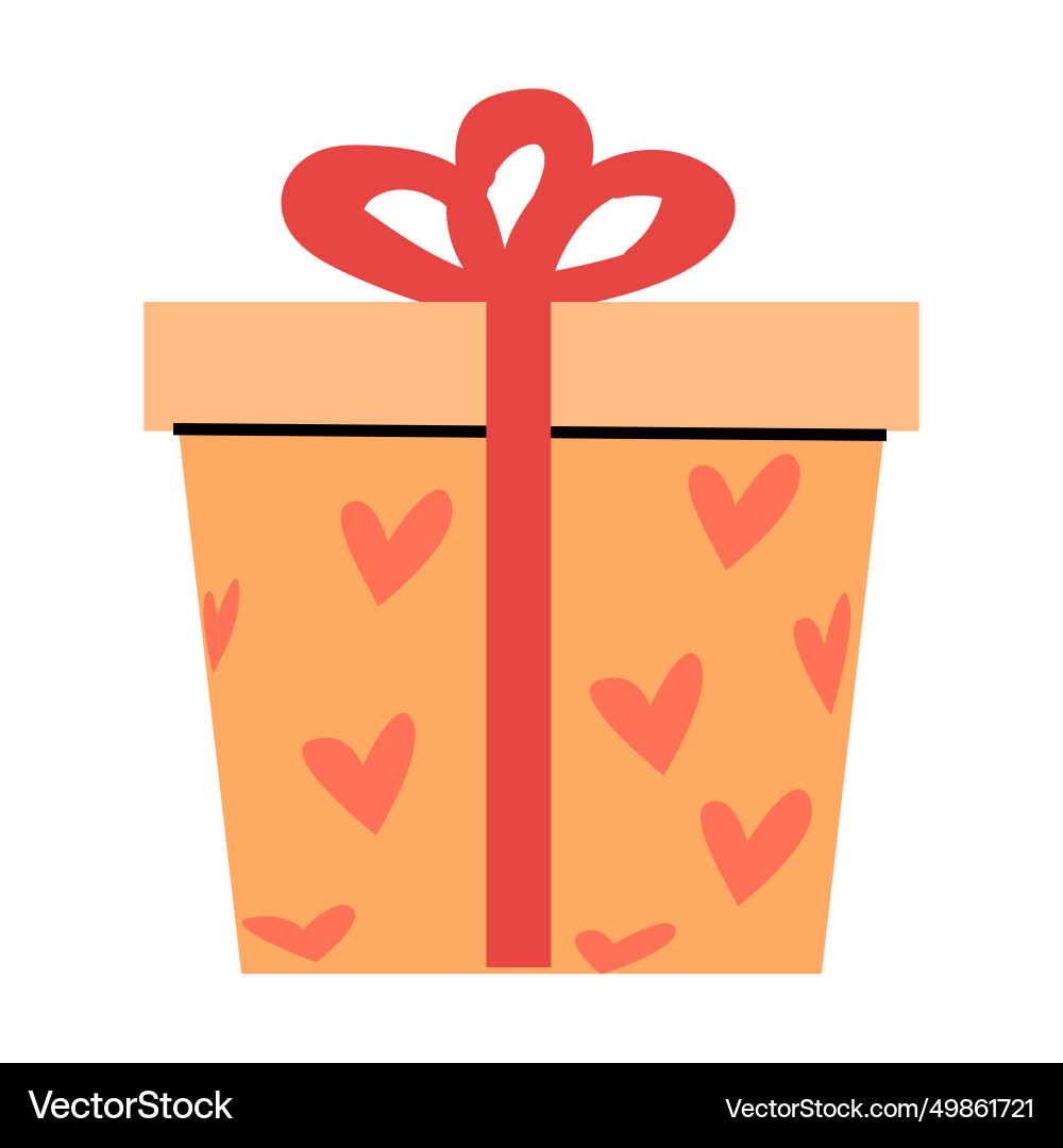 Peach box with hearth pattern and red bow Peach box with hearth pattern and red bow vector image