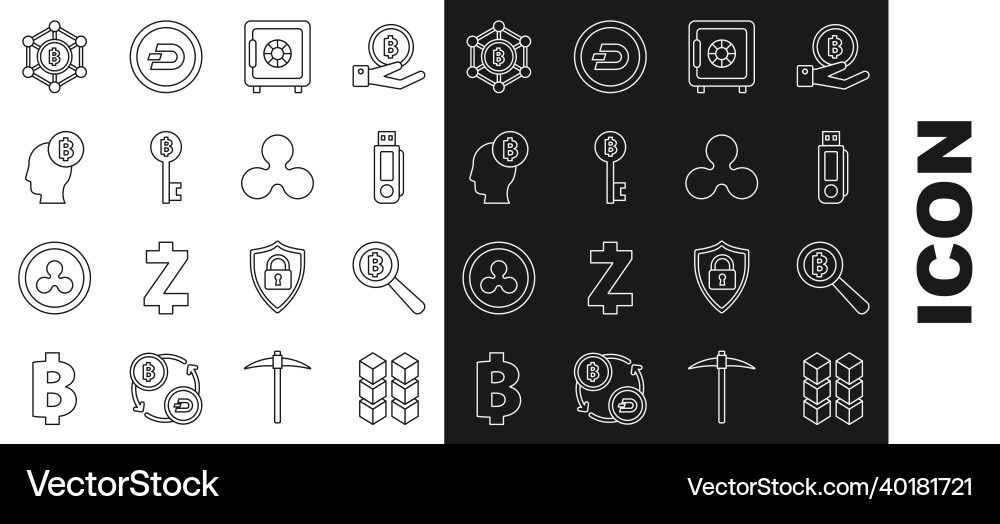 Set line blockchain technology magnifying glass Set line blockchain technology magnifying glass vector image