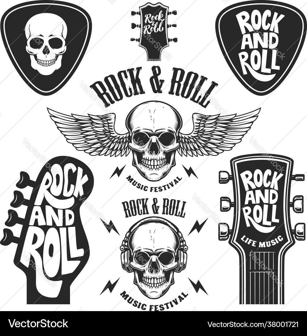 Set rock and roll emblems design element Set rock and roll emblems design element vector image