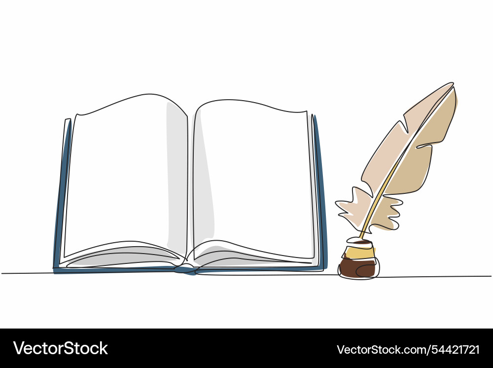 Single continuous line drawing open book Single continuous line drawing open book vector image