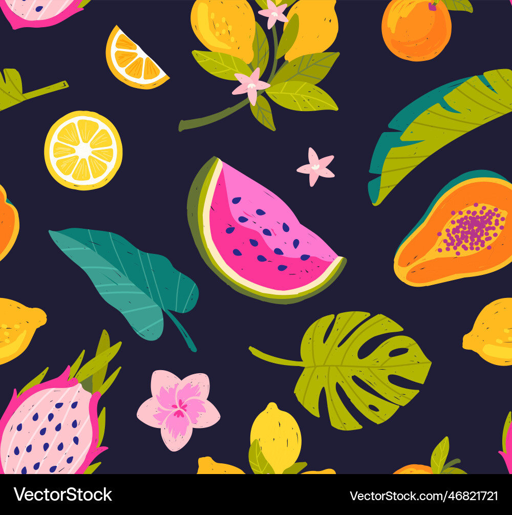 Tropical fruits seamless pattern Tropical fruits seamless pattern vector image