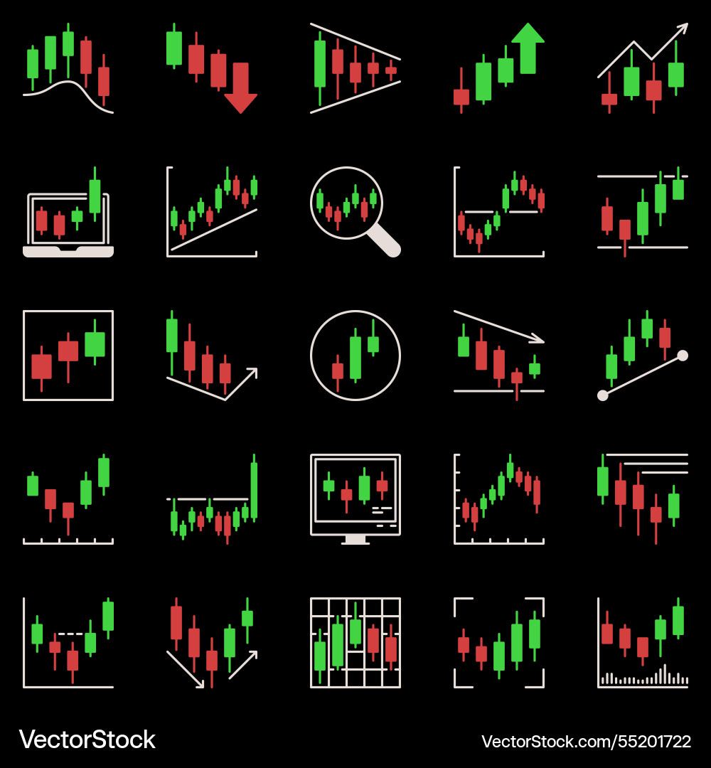 Candlestick pattern or chart icons set crypto Candlestick pattern or chart icons set crypto vector image