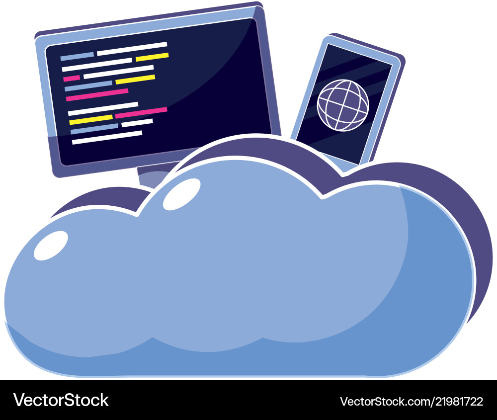 Computer and smartphone with cloud data center vector image