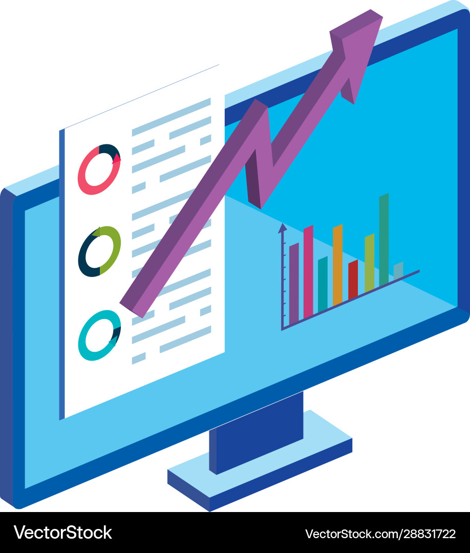 Computer desktop with infographic isolated icon Computer desktop with infographic isolated icon vector image