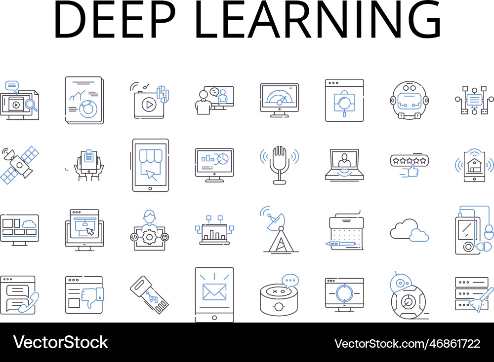 Deep learning line icons collection artificial vector image