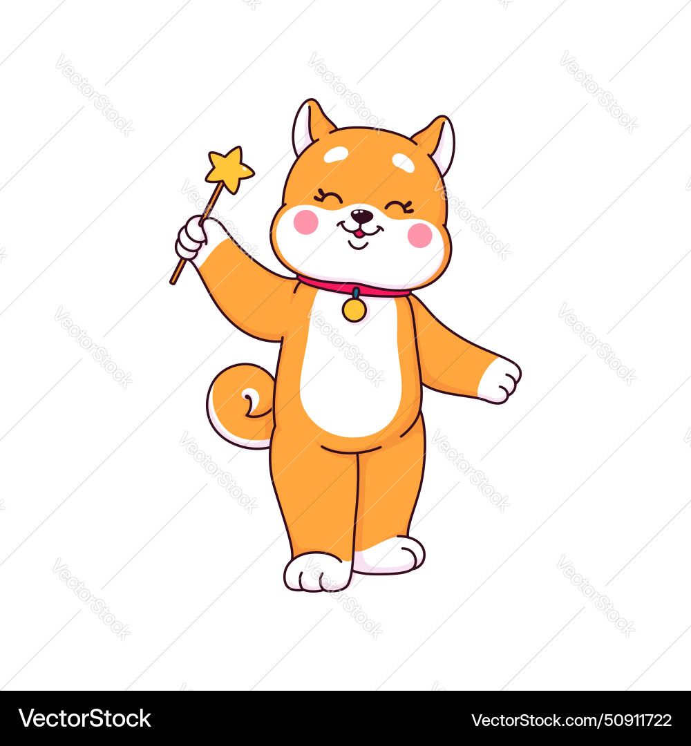 Japanese shiba inu puppy dog with magic wand Japanese shiba inu puppy dog with magic wand vector image