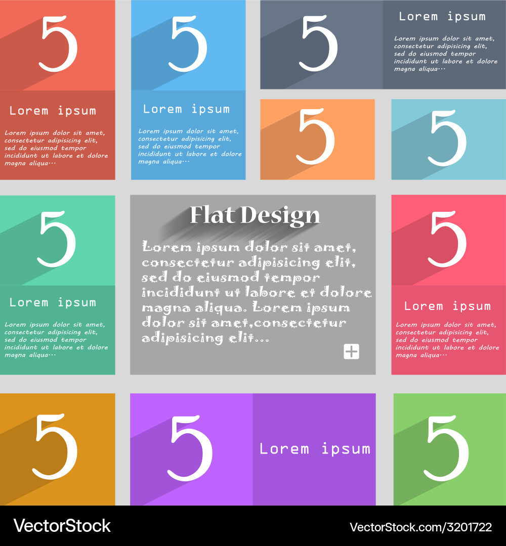 Number five icon sign set of coloured buttons vector image