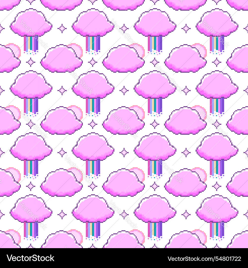 Pixel art seamless pattern with clouds vector image