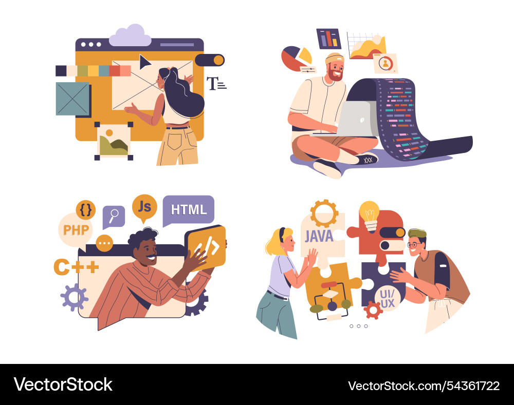 Professional software developers characters coding Professional software developers characters coding vector image