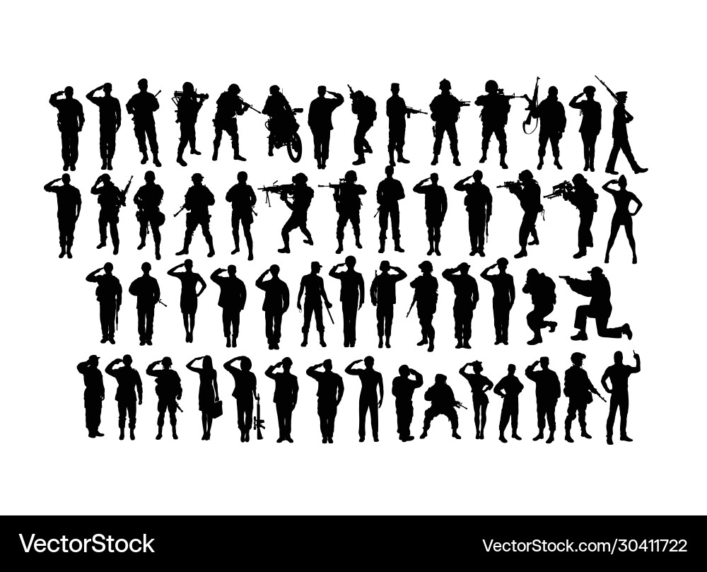 Saluting Soldier Silhouettes Vector Image
