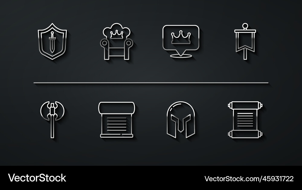 Set line medieval shield with sword axe flag Set line medieval shield with sword axe flag vector image
