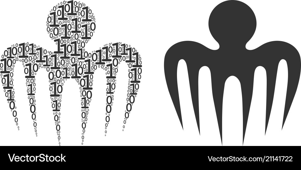 Spectre octopus mosaic of binary digits Vector Image