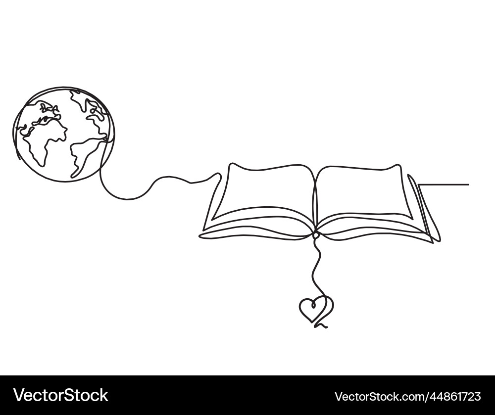Abstract open book with heart as line drawing vector image