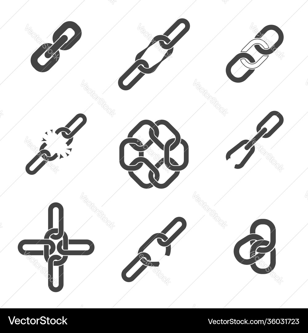 Chain Link Icons - Connected & Segmented vector image