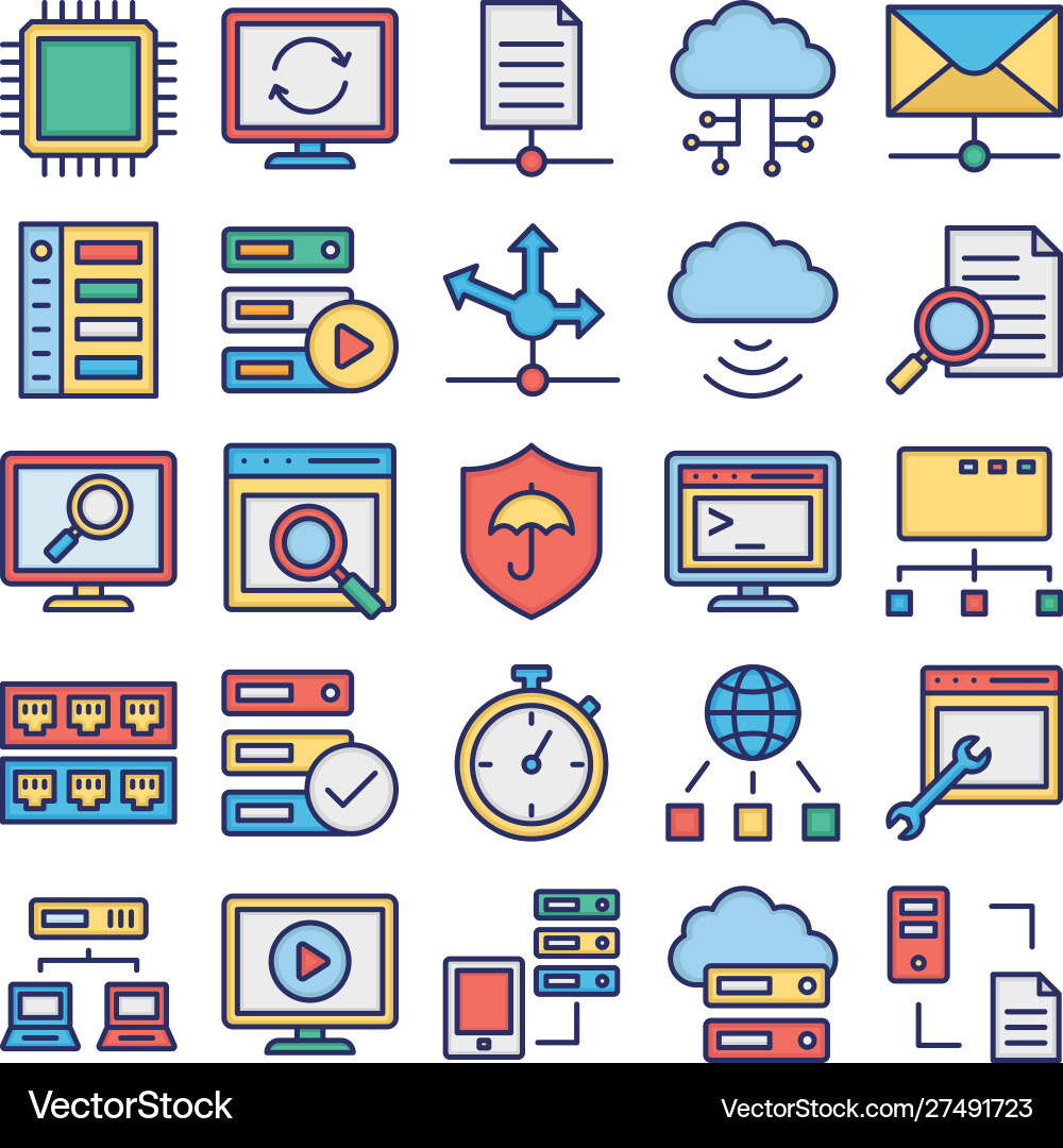 Database server and location icons set every ico vector image