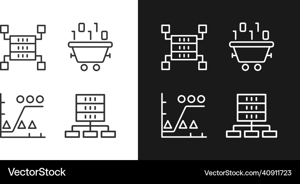 Dataset processing linear pixel perfect icons set Dataset processing linear pixel perfect icons set Vector Image