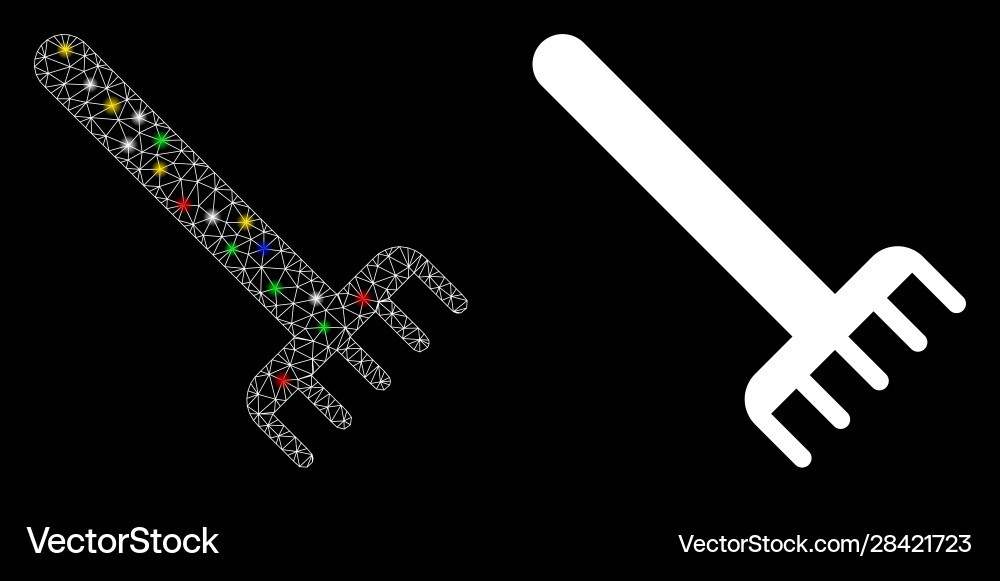 Flare mesh wire frame rake icon with spots Flare mesh wire frame rake icon with spots vector image